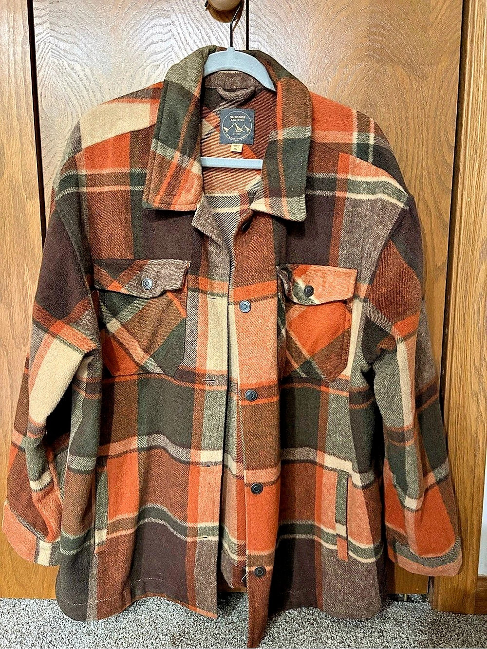 Outdoor Edition Plaid Shirt Jacket in Brown & Orange XL Like New